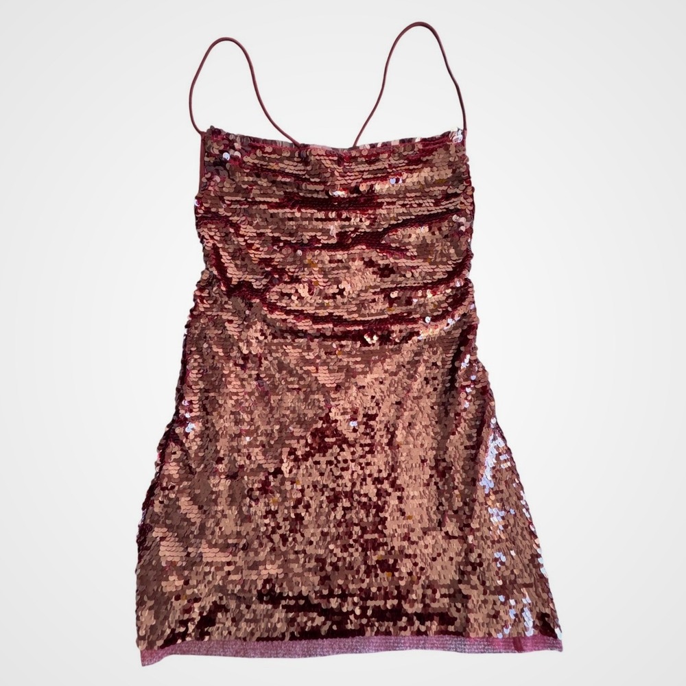 Wild Fable Burgundy Sequin Mini Dress Cowl Neck Tie Back WFS0719BJ Womens Size M